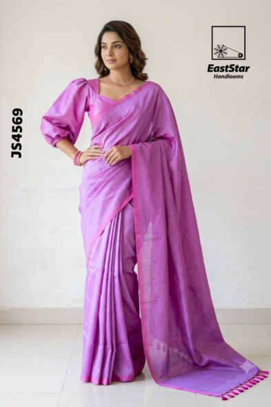 Purple Pink Handloom Silk Saree JS4569