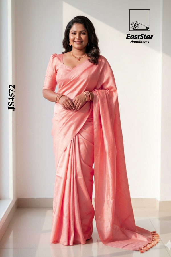 Peach-Pink Handloom Silk Saree JS4572