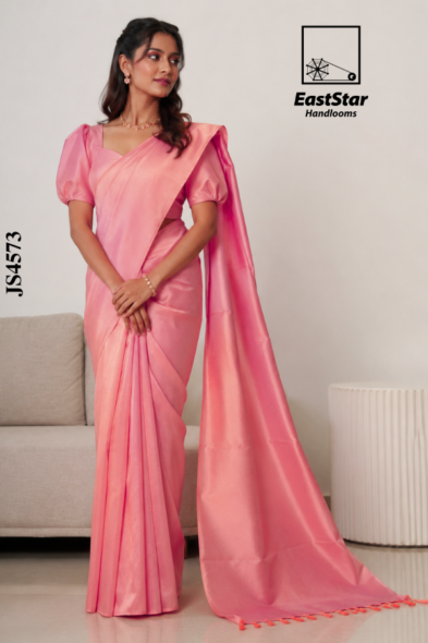 Peach-Pink Handloom Silk Saree JS4573