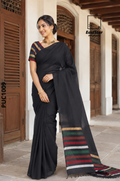 Black Handloom Puni Cotton Saree PUC1009