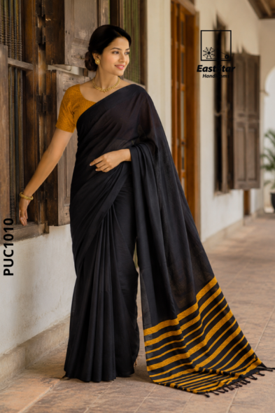 Black Handloom Puni Cotton Saree PUC1010