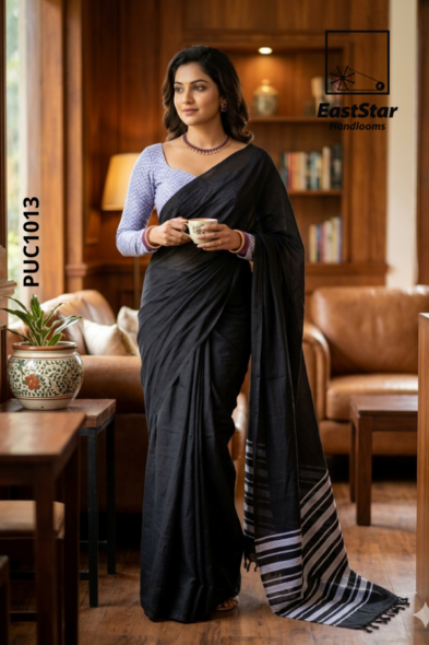 Black Handloom Puni Cotton Saree PUC1013