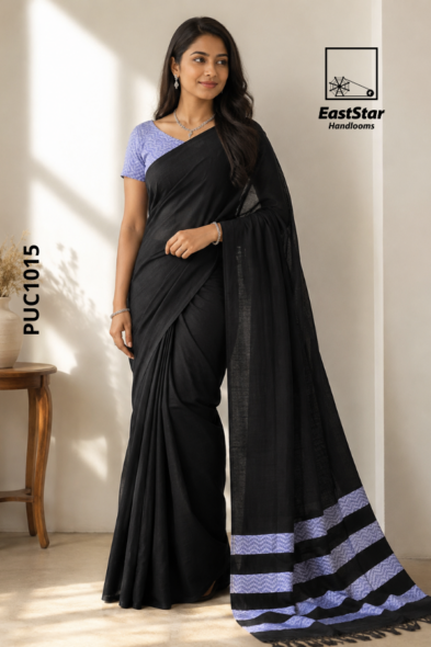 Black Handloom Cotton Saree PUC1015