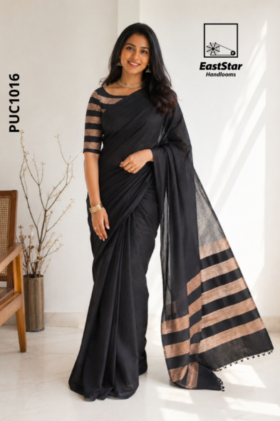 Black  Handloom Cotton Saree PUC1016