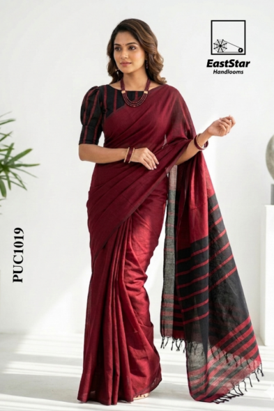 Marron Handloom Cotton Saree PUC1019