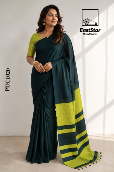 Deep Green Handloom Cotton Saree PUC1020