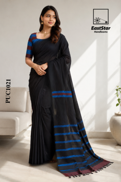 Black  Handloom Cotton Saree PUC1021