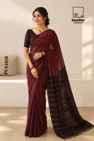 Marron Handloom Cotton Saree PUC1018