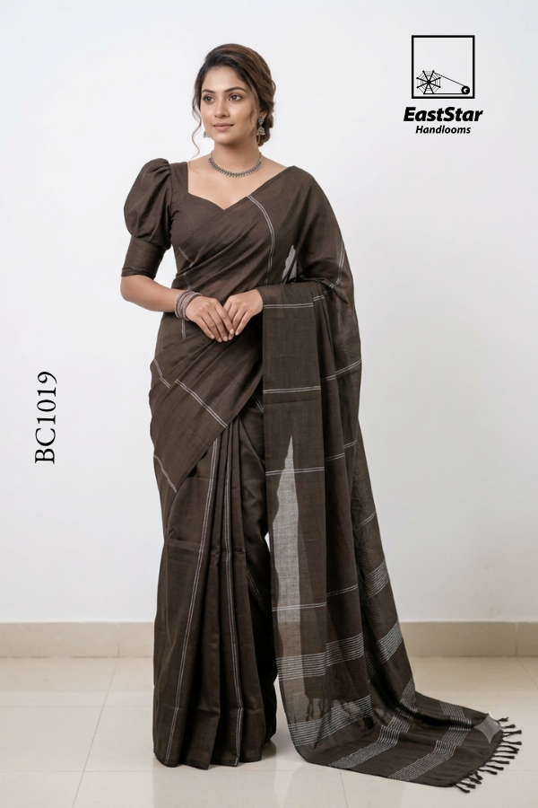 Deep Olive Handloom Cotton Saree BC1019