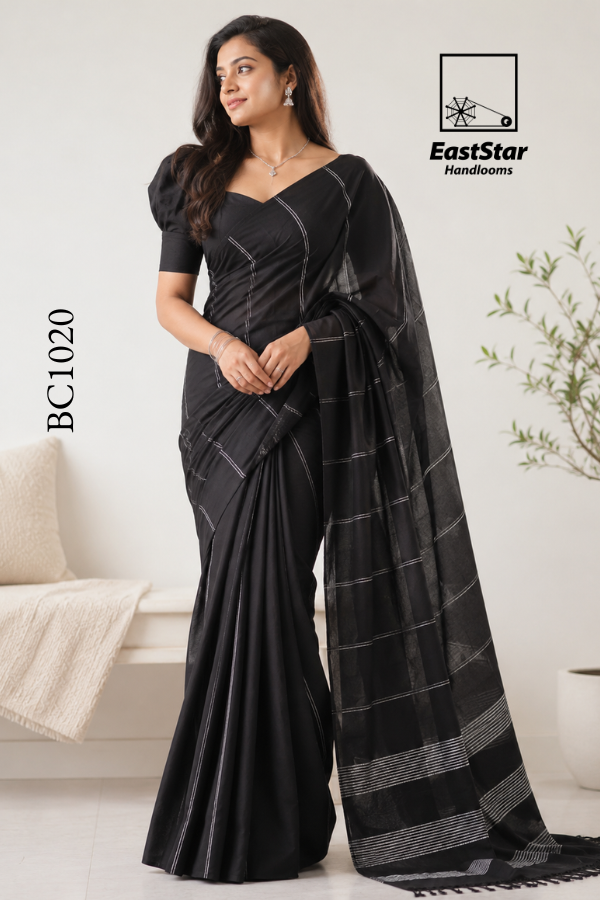 Black Handloom Cotton Saree BC1020 Black Handloom Cotton Saree BC1020