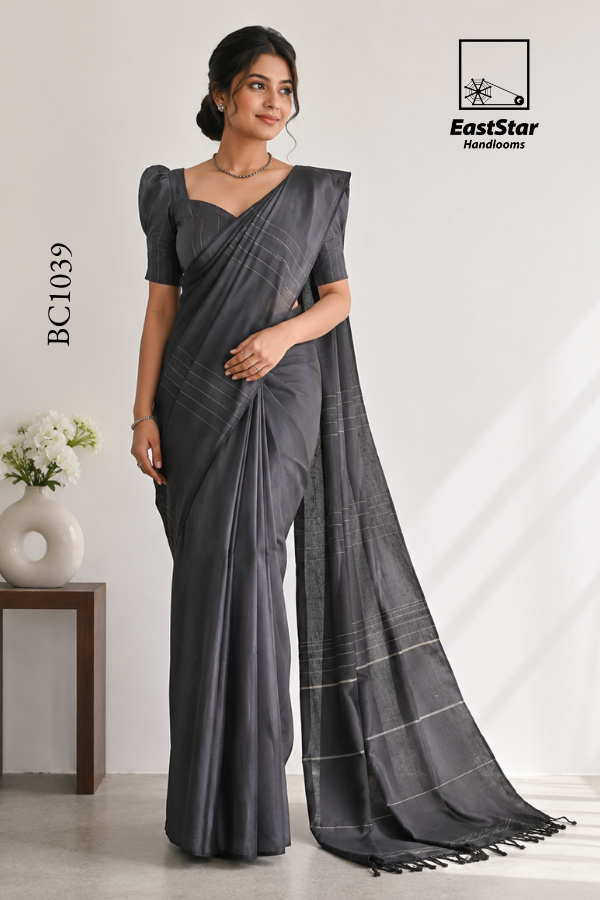 Charcoal Grey Handloom Cotton Saree BC1039 Charcoal Grey Handloom Cotton Saree BC1039