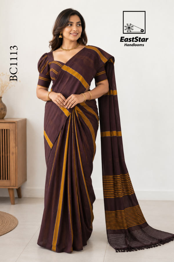 Brown Handloom Cotton Saree BC1113 Brown Handloom Cotton Saree BC1113