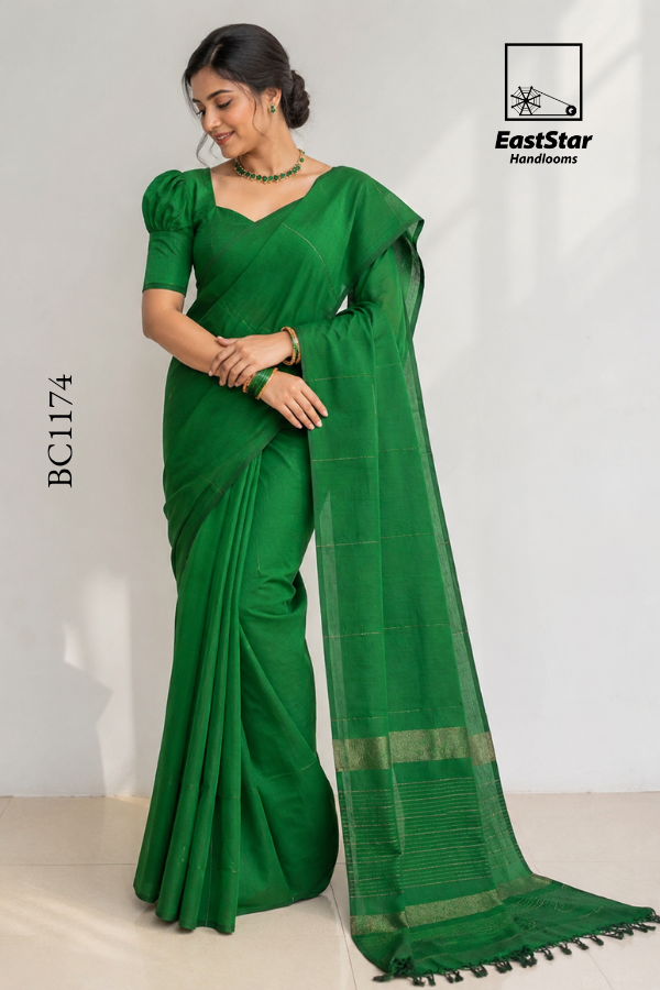 Green Handloom Cotton Saree BC1174