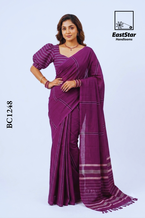 Deep Plum Handloom Cotton Saree BC1248 Deep Plum Handloom Cotton Saree BC1248