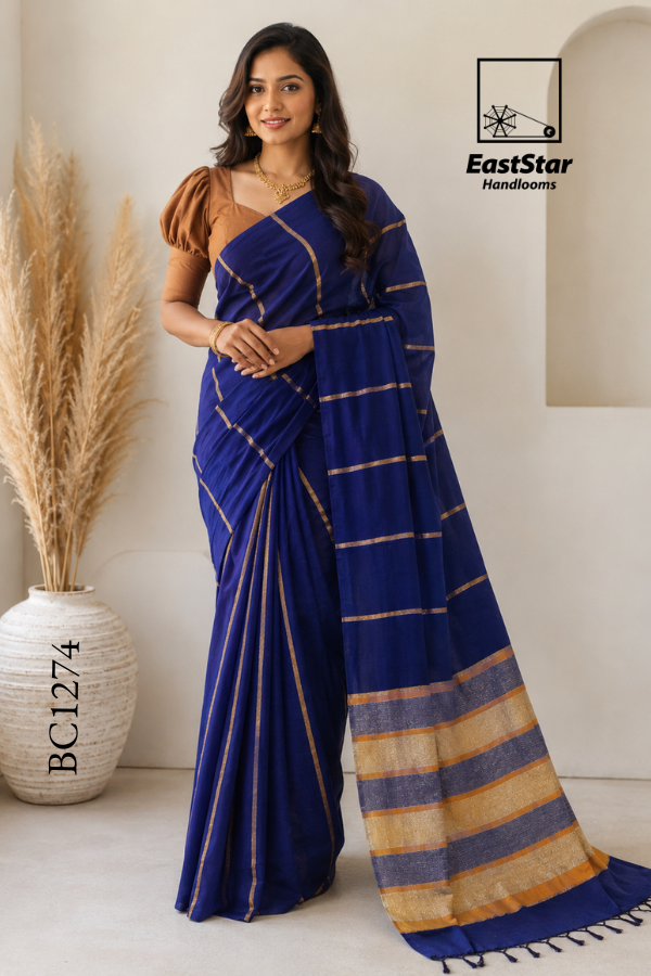 Royal Blue Handloom Cotton Saree BC1274 Royal Blue Handloom Cotton Saree BC1274