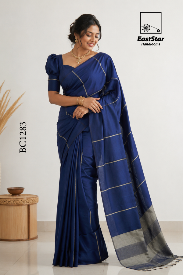 Deep Navy Blue Handloom Cotton Saree BC1283 Deep Navy Blue Handloom Cotton Saree BC1283