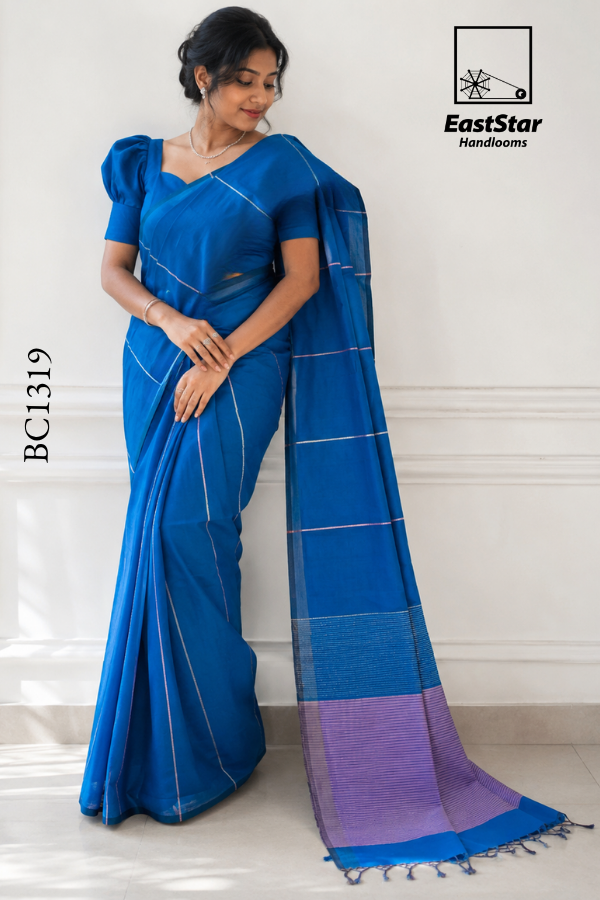Blue Handloom Cotton Saree BC1319 Blue Handloom Cotton Saree BC1319