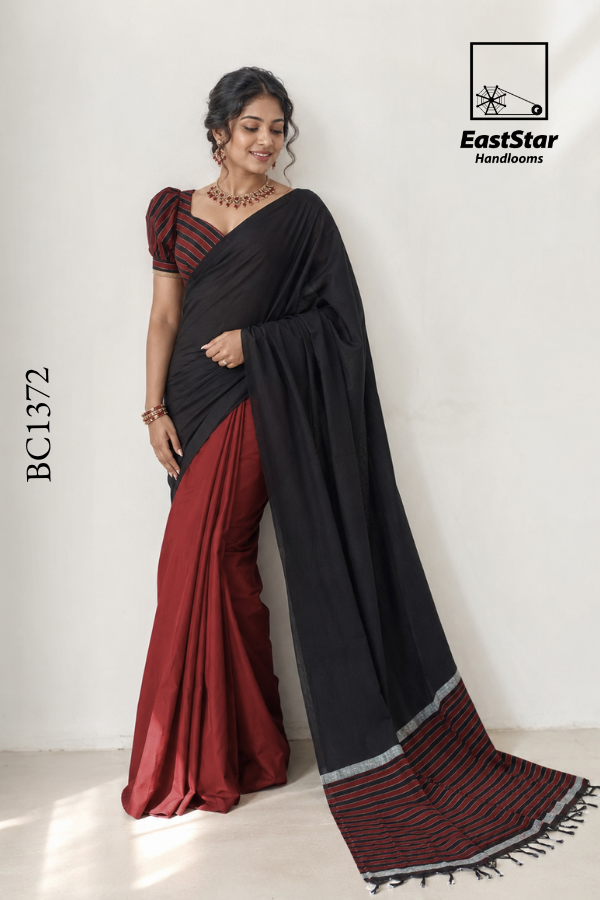 Black Handloom Cotton Saree BC1372 Black Handloom Cotton Saree BC1372