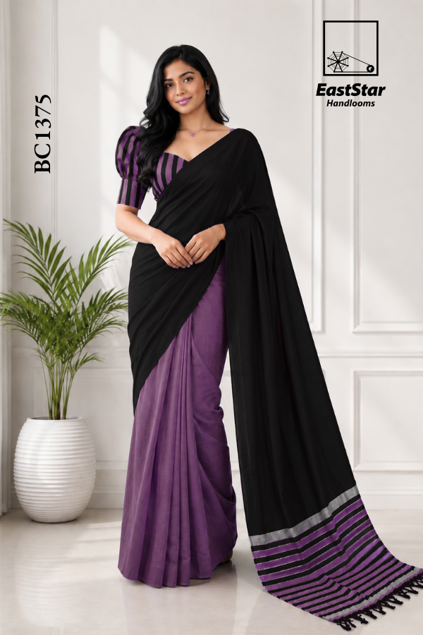Black Handloom Cotton Saree BC1375