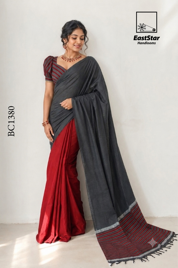 Charcoal Grey Handloom Cotton Saree BC1380