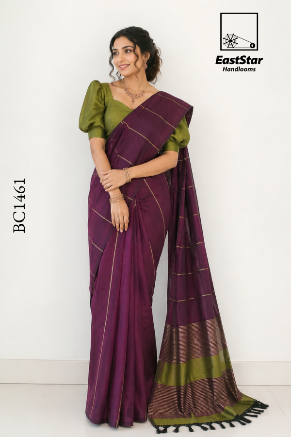 Purple Handloom Cotton Saree BC1461 Purple Handloom Cotton Saree BC1461