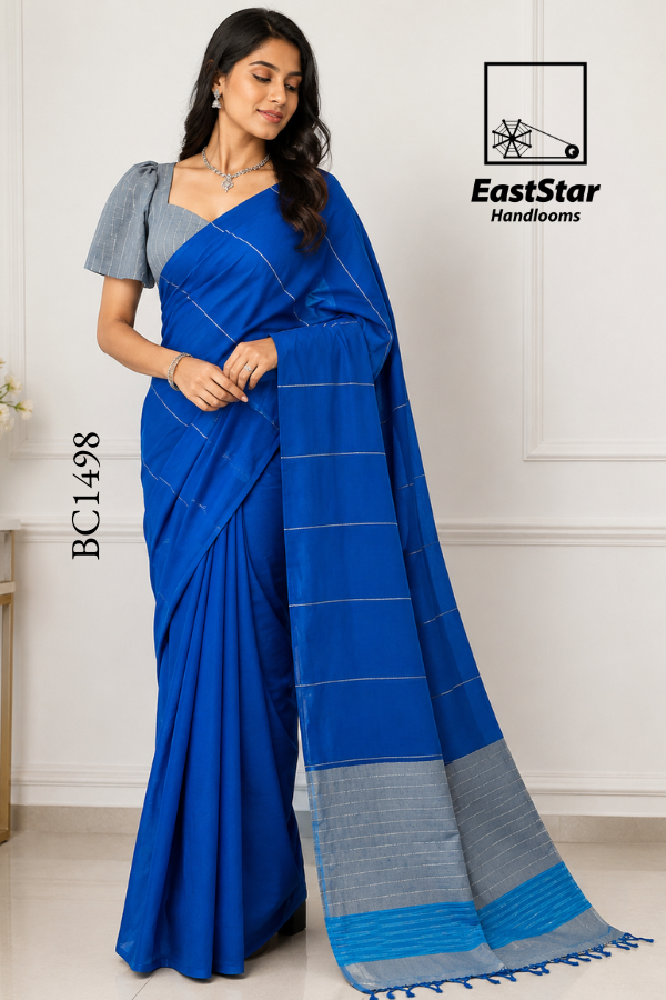 Blue Handloom Cotton Saree BC1498 Blue Handloom Cotton Saree BC1498