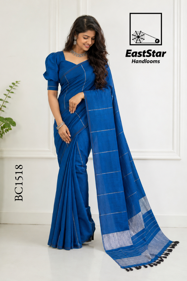 Blue Handloom Cotton Saree BC1518 Blue Handloom Cotton Saree BC1518