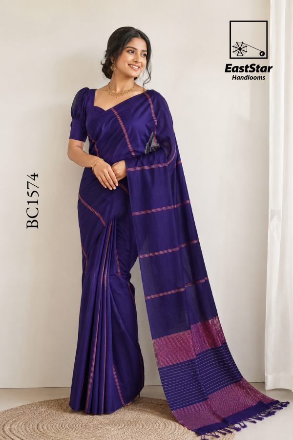 Purple Handloom Cotton Saree BC1574 Purple Handloom Cotton Saree BC1574
