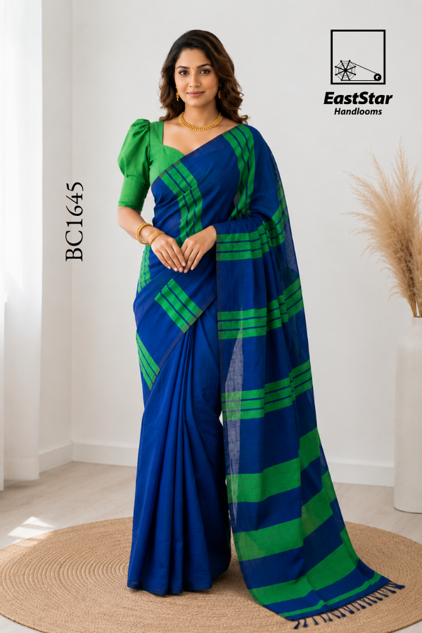 Royal Blue Handloom Cotton Saree BC1645 Royal Blue Handloom Cotton Saree BC1645
