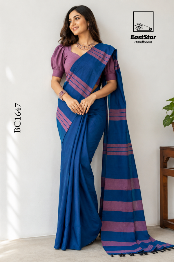 Blue Handloom Cotton Saree BC1647