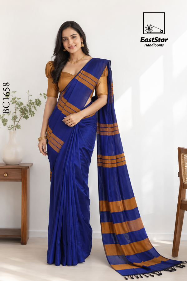 Royal Blue Handloom Cotton Saree BC1658 Royal Blue Handloom Cotton Saree BC1658