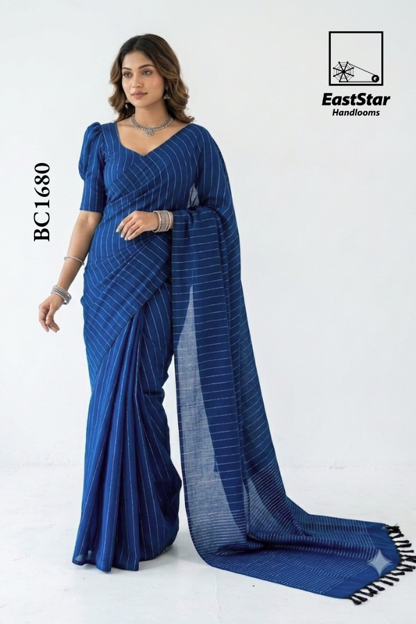 Royal Blue Handloom Cotton Saree BC1680 Royal Blue Handloom Cotton Saree BC1680