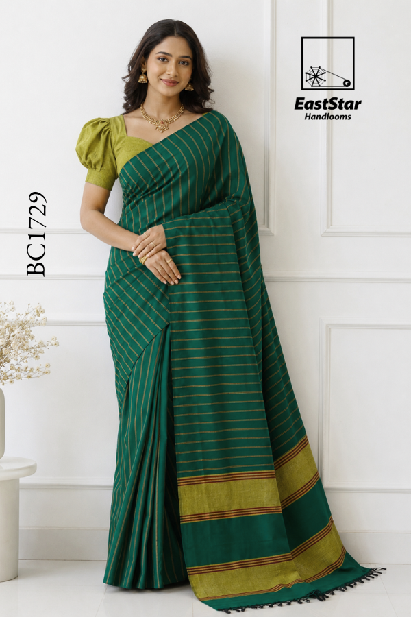 Green Handloom Cotton Saree BC1729 Green Handloom Cotton Saree BC1729