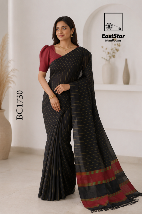 Black Handloom Cotton Saree BC1730 Black Handloom Cotton Saree BC1730