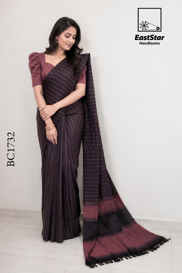 Chocolate Brown Handloom Cotton Saree BC1732 Chocolate Brown Handloom Cotton Saree BC1732