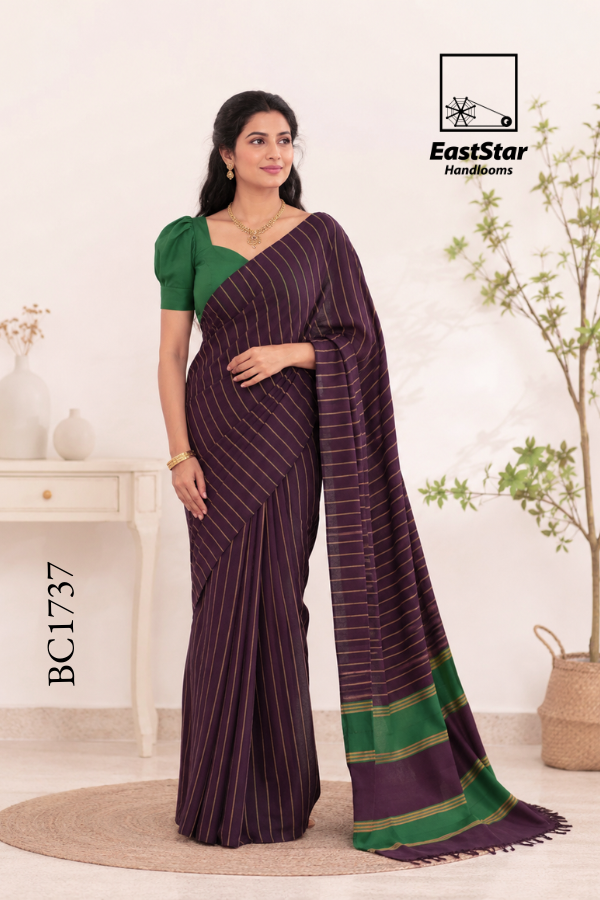 Deep Plum Handloom Cotton Saree BC1737 Deep Plum Handloom Cotton Saree BC1737