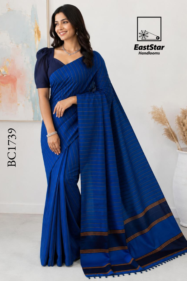 Royal Blue Handloom Cotton Saree BC1739 Royal Blue Handloom Cotton Saree BC1739