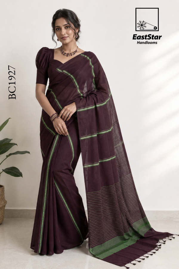Deep Burgundy Handloom Cotton Saree BC1927 Deep Burgundy Handloom Cotton Saree BC1927