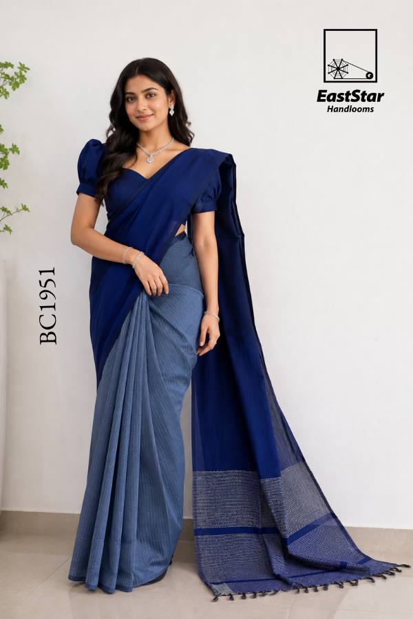 Blue Handloom Cotton Saree BC1951 Blue Handloom Cotton Saree BC1951