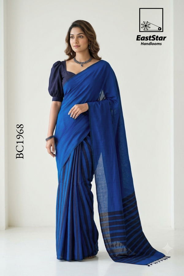 Blue Handloom Cotton Saree BC1968 Blue Handloom Cotton Saree BC1968