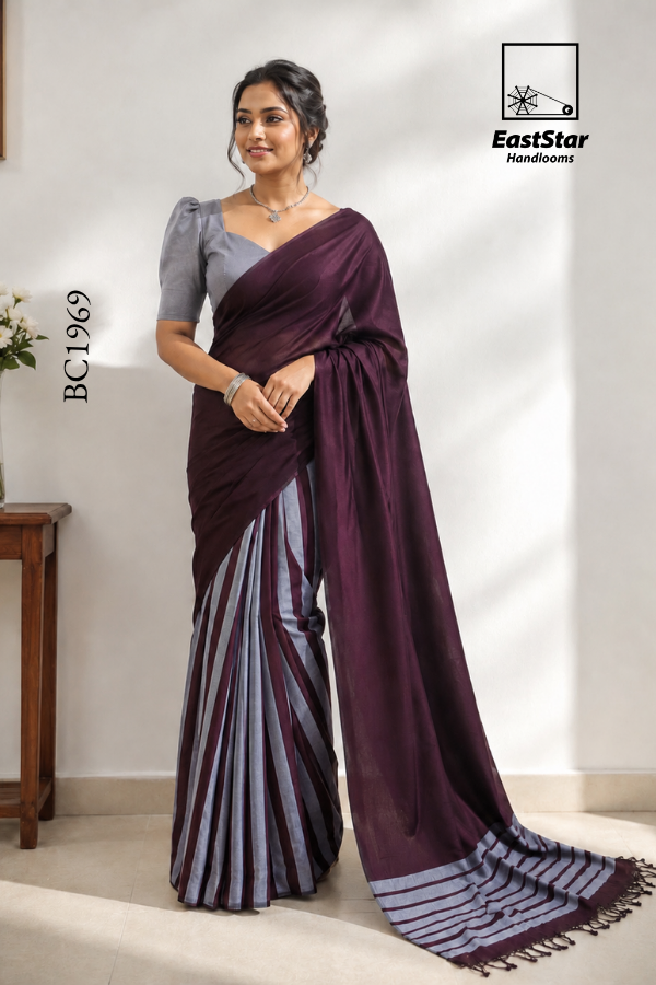 Deep Maroon Handloom Cotton Saree BC1969 Deep Maroon Handloom Cotton Saree BC1969