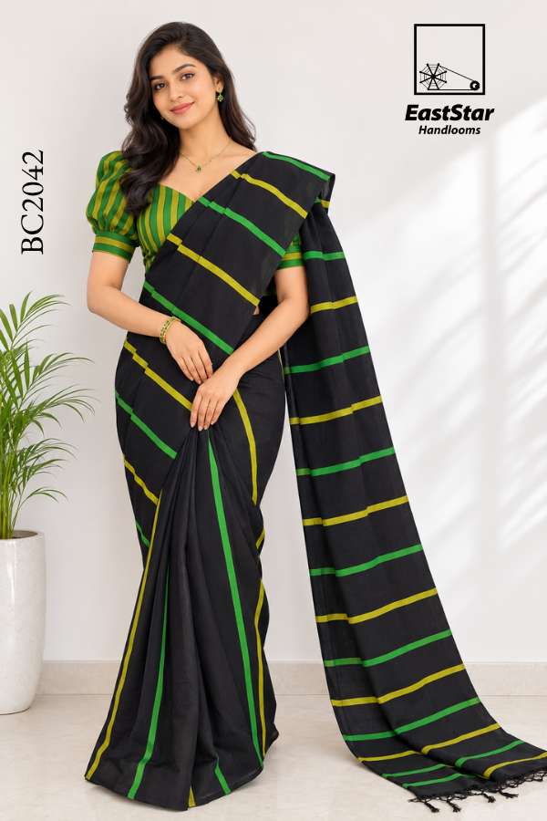 Black Handloom Cotton Saree BC2042 Black Handloom Cotton Saree BC2042