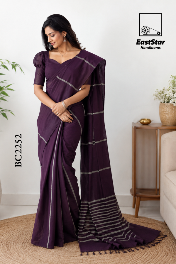 Deep Plum Handloom Cotton Saree BC2252 Deep Plum Handloom Cotton Saree BC2252