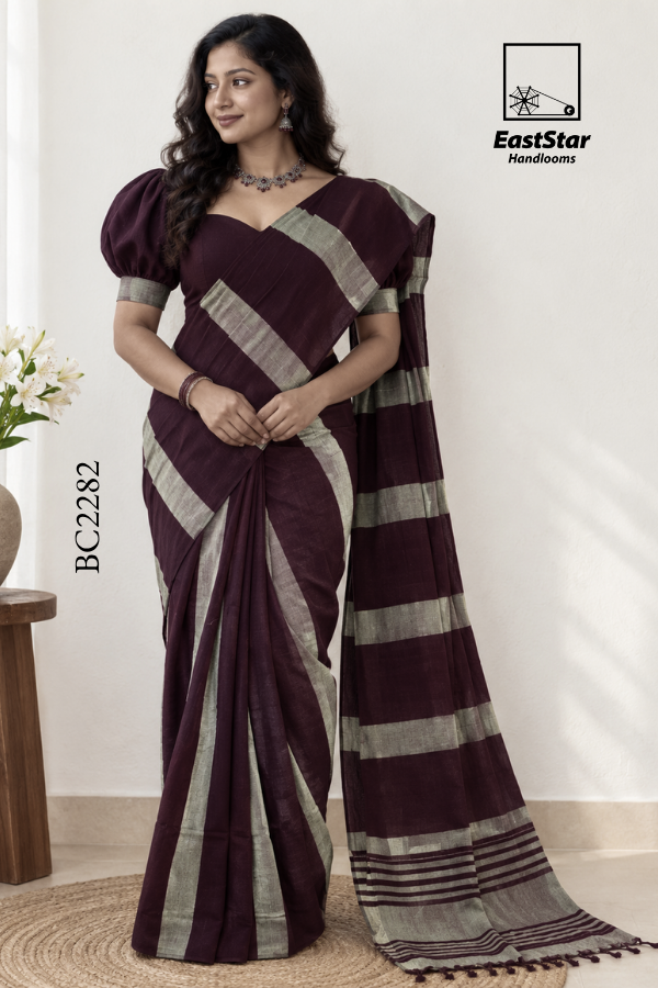 Deep Maroon Handloom Cotton Saree BC2282 Deep Maroon Handloom Cotton Saree BC2282