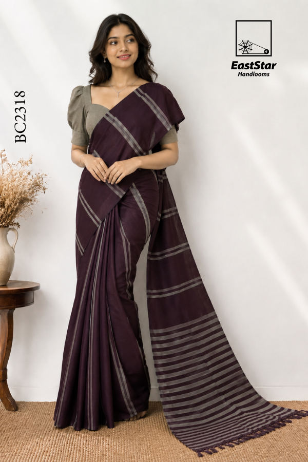 Deep Plum Handloom Cotton Saree BC2318 Deep Plum Handloom Cotton Saree BC2318