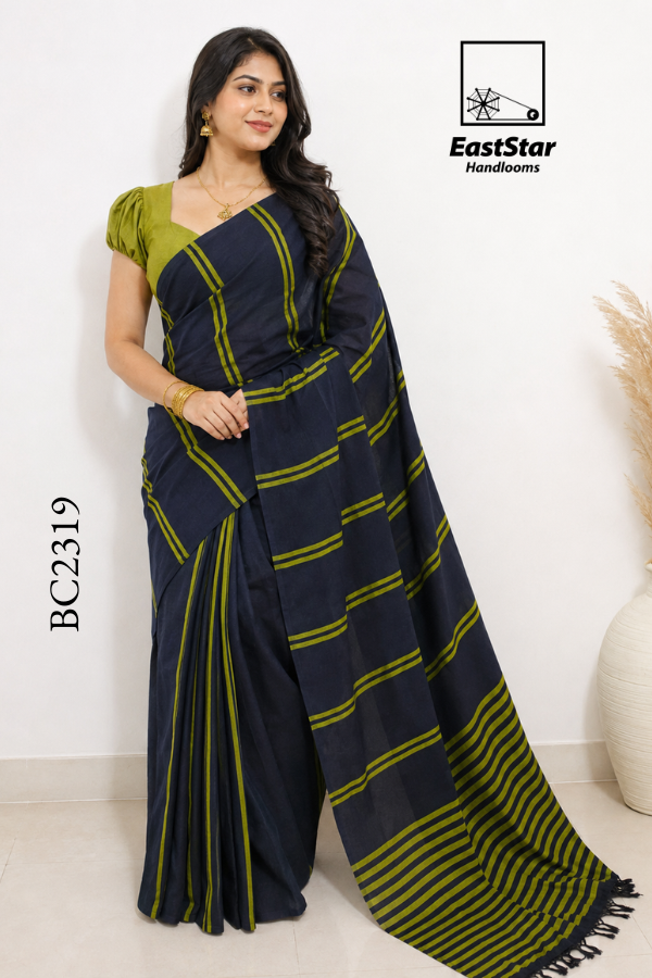Navy Blue Handloom Cotton Saree BC2319 Navy Blue Handloom Cotton Saree BC2319