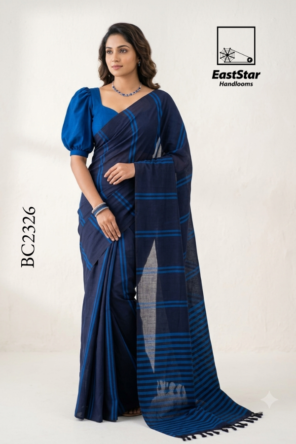 Navy Blue Handloom Cotton Saree BC2326 Navy Blue Handloom Cotton Saree BC2326