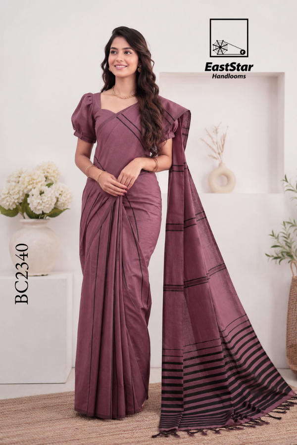 Dusty Mauve Handloom Cotton Saree BC2340 Dusty Mauve Handloom Cotton Saree BC2340