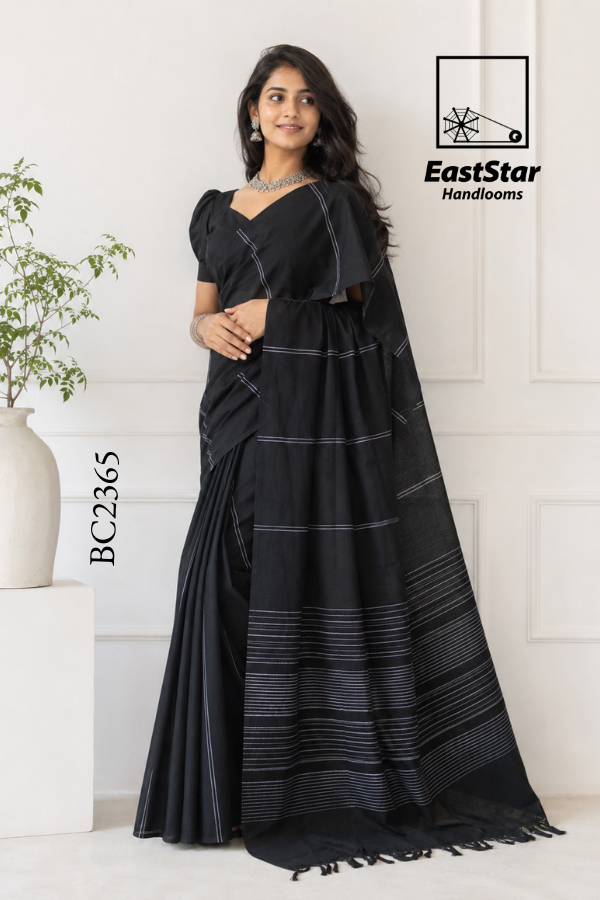 Black Handloom Cotton Saree BC2365 Black Handloom Cotton Saree BC2365