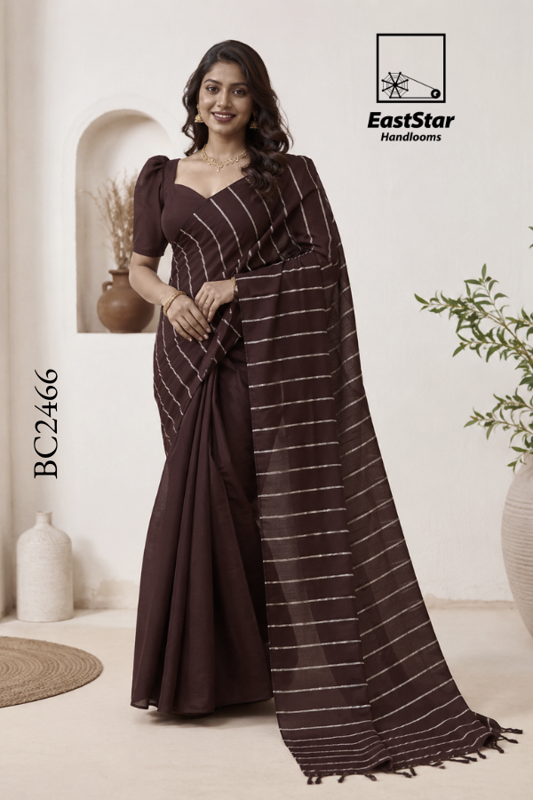 Chocolate Brown Handloom Cotton Saree BC2466 Chocolate Brown Handloom Cotton Saree BC2466